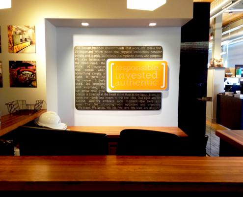 interior signage at starr design reception