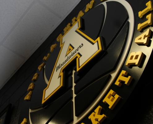 interior sign for Appalachian state university basketball