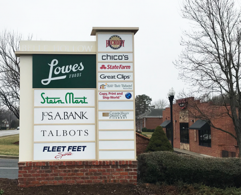monument sign for retail shops in hickory nc